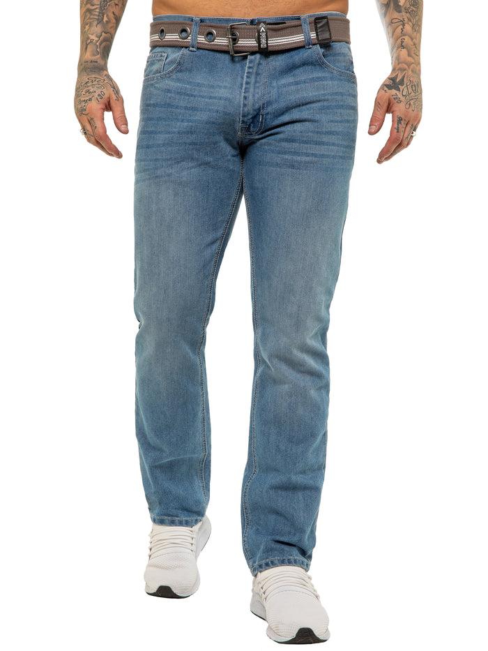 enzo jeans Oscar Belted Denim Jeans - Light Blue