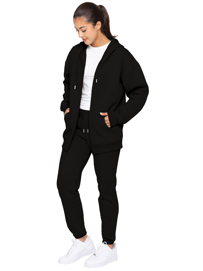 Enzo Jeans Oversized Essential Zip Hoodie - Black