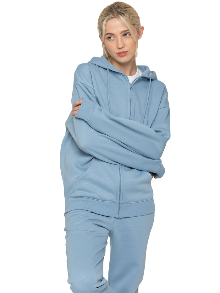 Enzo Jeans Oversized Essential Zip Hoodie - Blue
