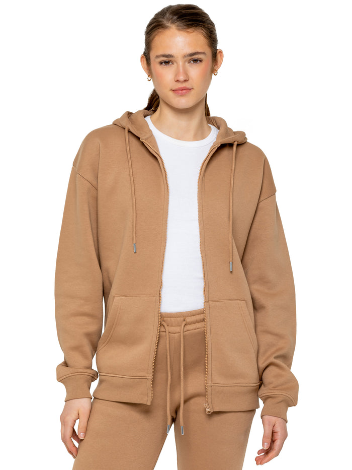 Enzo Jeans Oversized Essential Zip Hoodie - Camel