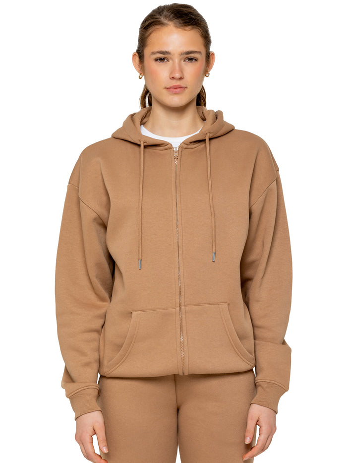 Enzo Jeans Oversized Essential Zip Hoodie - Camel
