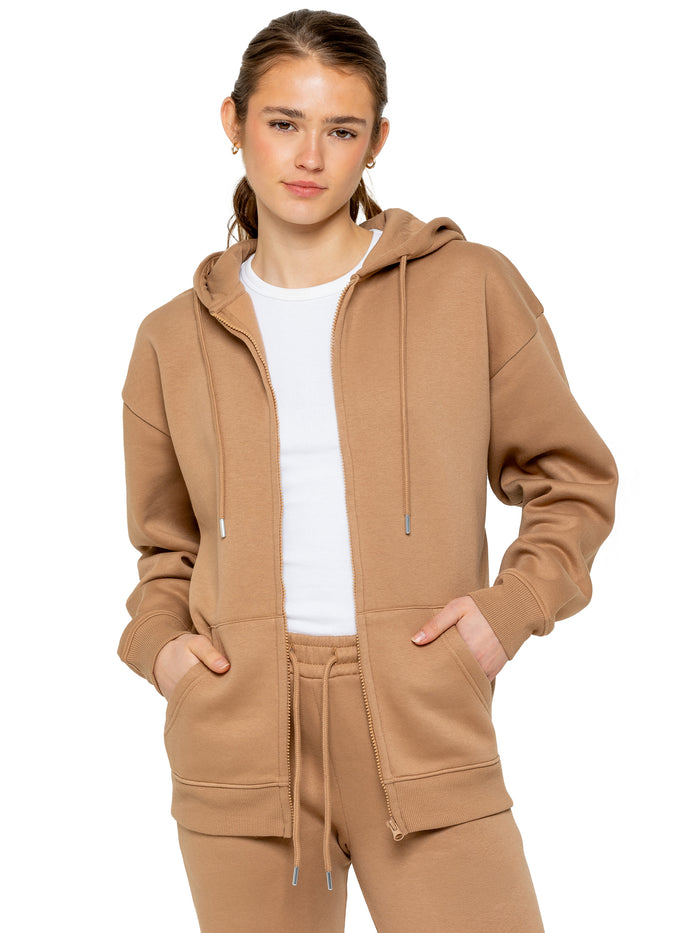 enzo jeans Oversized Essential Zip Hoodie - Camel