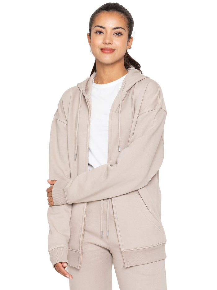 enzo jeans Oversized Essential Zip Hoodie - Oatmeal