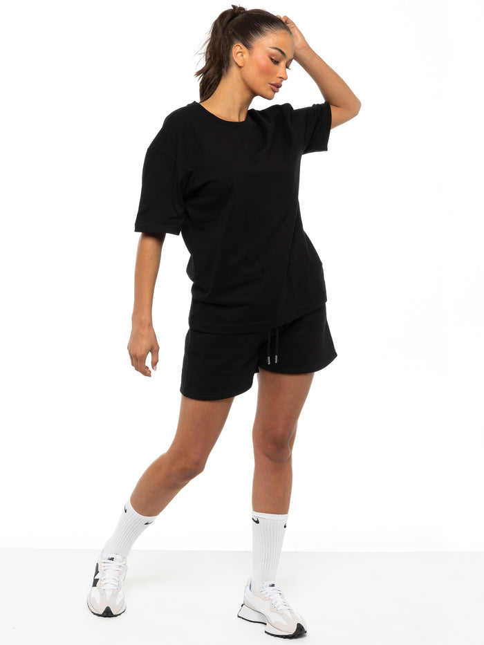 Enzo Jeans Oversized T-Shirt And Shorts Set - Black