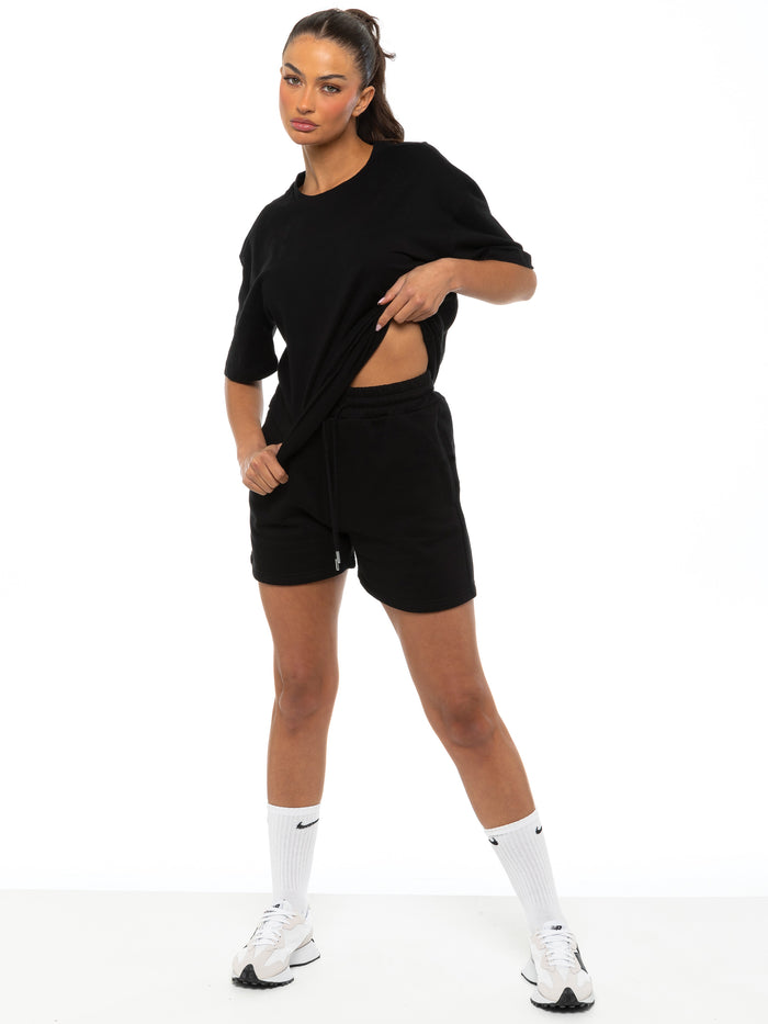 enzo jeans Oversized T-Shirt and Shorts Set - Black