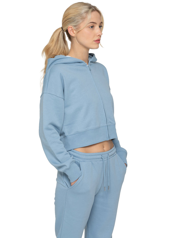 Enzo Jeans Plush Crop Zip Hoodie - Blue