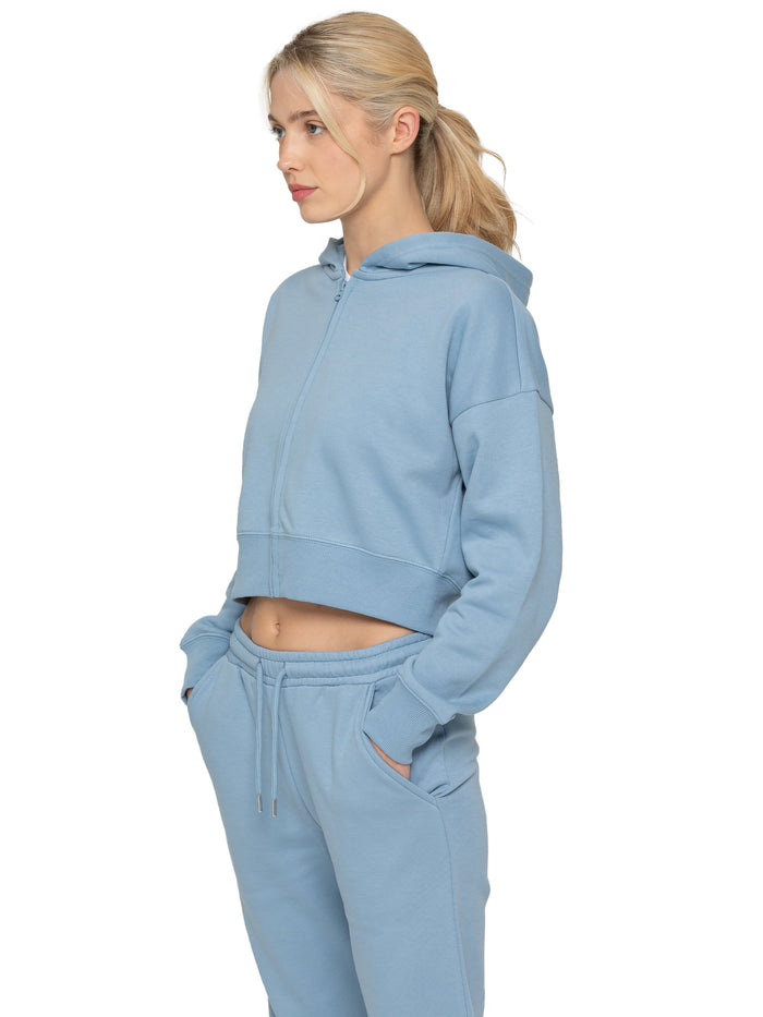 Enzo Jeans Plush Crop Zip Hoodie - Blue