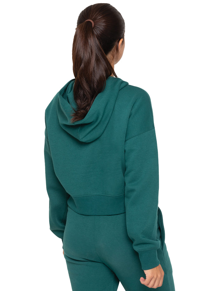 Enzo Jeans Plush Crop Zip Hoodie - Forest Green