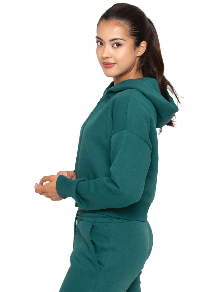Enzo Jeans Plush Crop Zip Hoodie - Forest Green