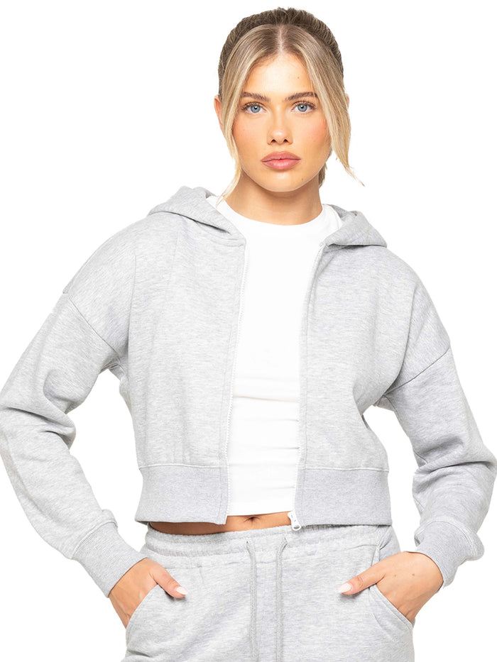 Enzo Jeans Plush Crop Zip Hoodie - Grey