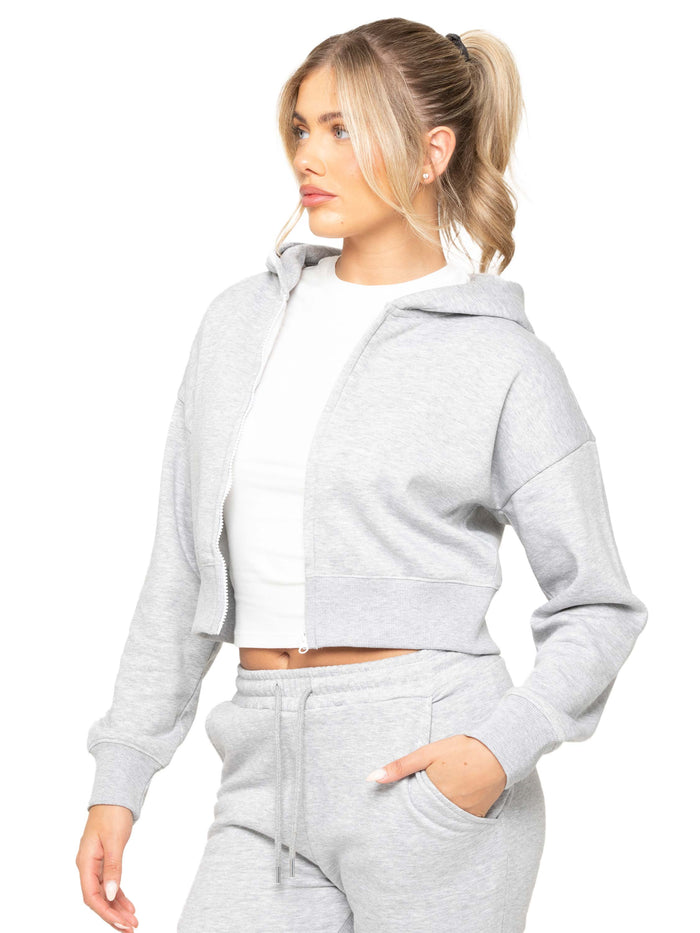 enzo jeans Plush Crop Zip Hoodie - Grey