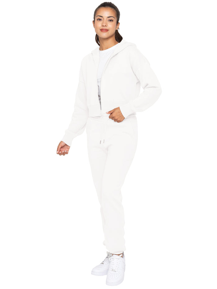Enzo Jeans Plush Crop Zip Hoodie - Off White