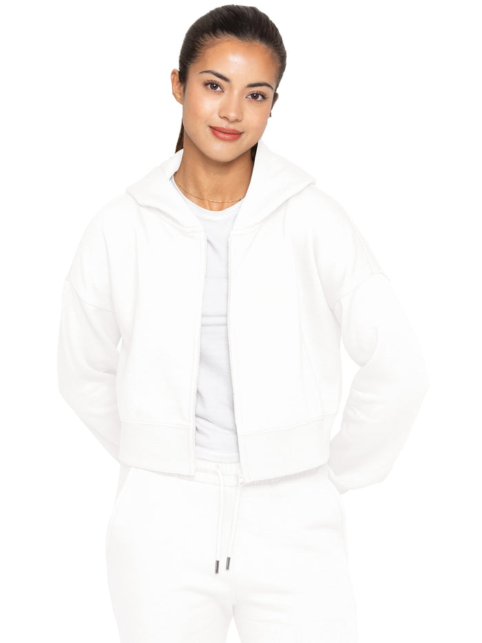 enzo jeans Plush Crop Zip Hoodie - Off White