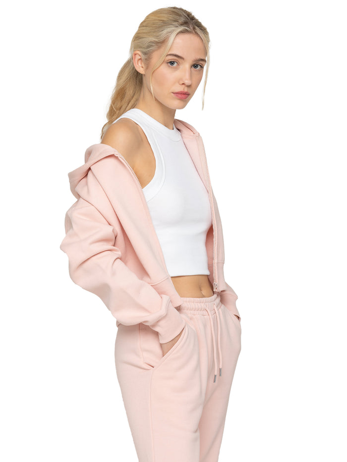Enzo Jeans Plush Crop Zip Hoodie - Peach