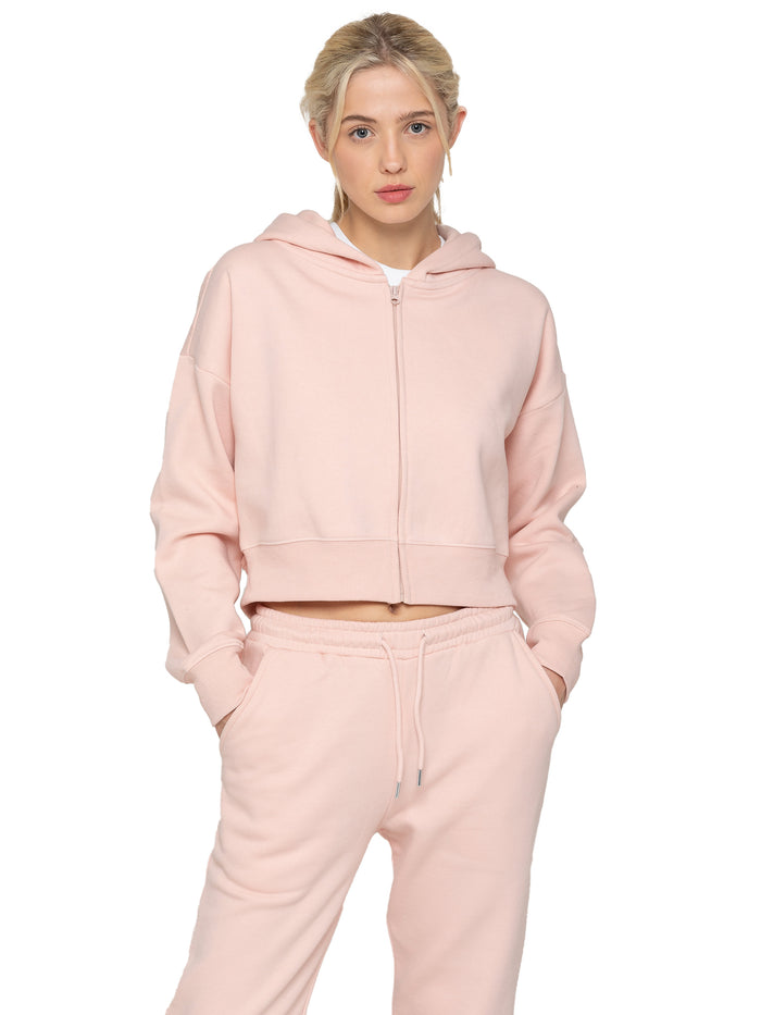 enzo jeans Plush Crop Zip Hoodie - Peach