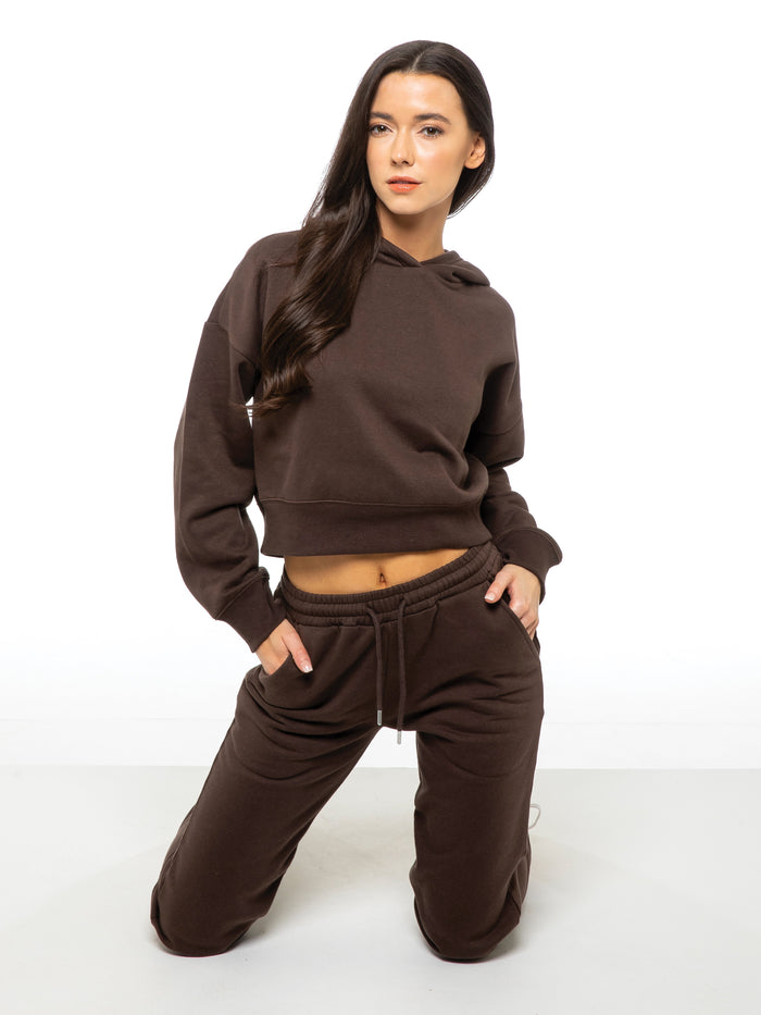 enzo jeans Plush Cropped Hoodie - Brown