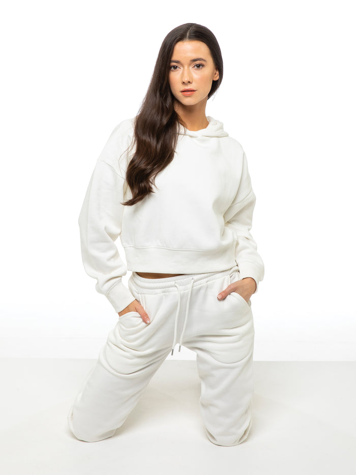 enzo jeans Plush Cropped Hoodie - Off White