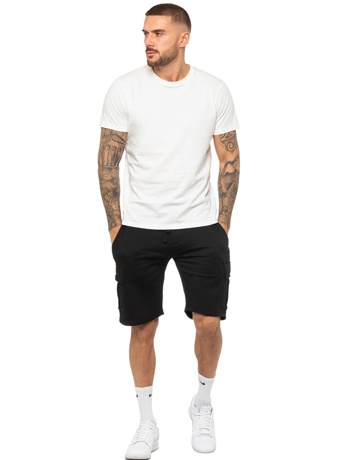 Enzo Jeans Raphael Fleece Cargo Shorts - Black