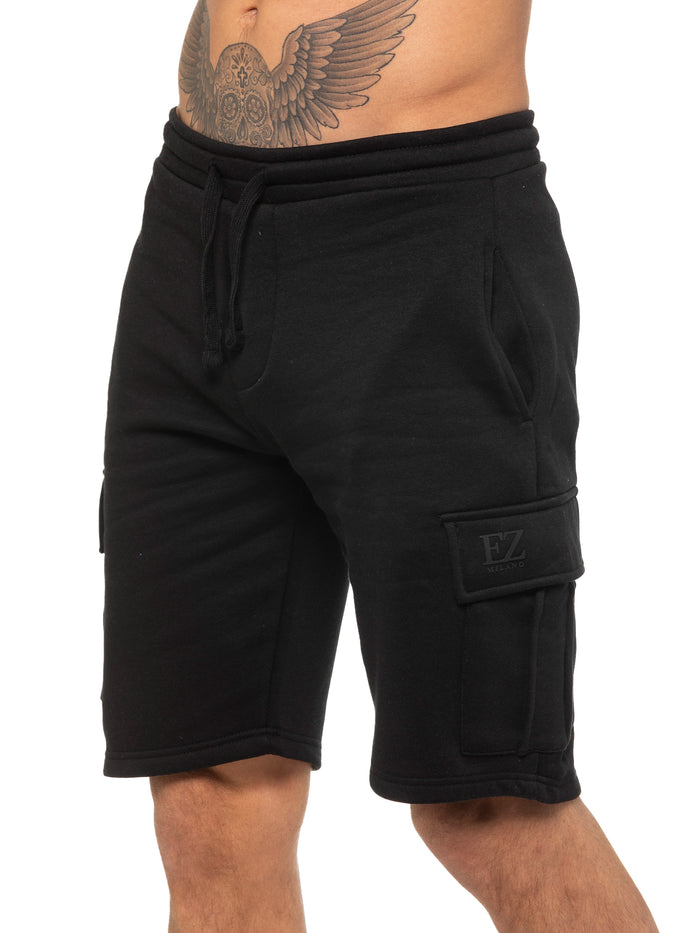 Enzo Jeans Raphael Fleece Cargo Shorts - Black