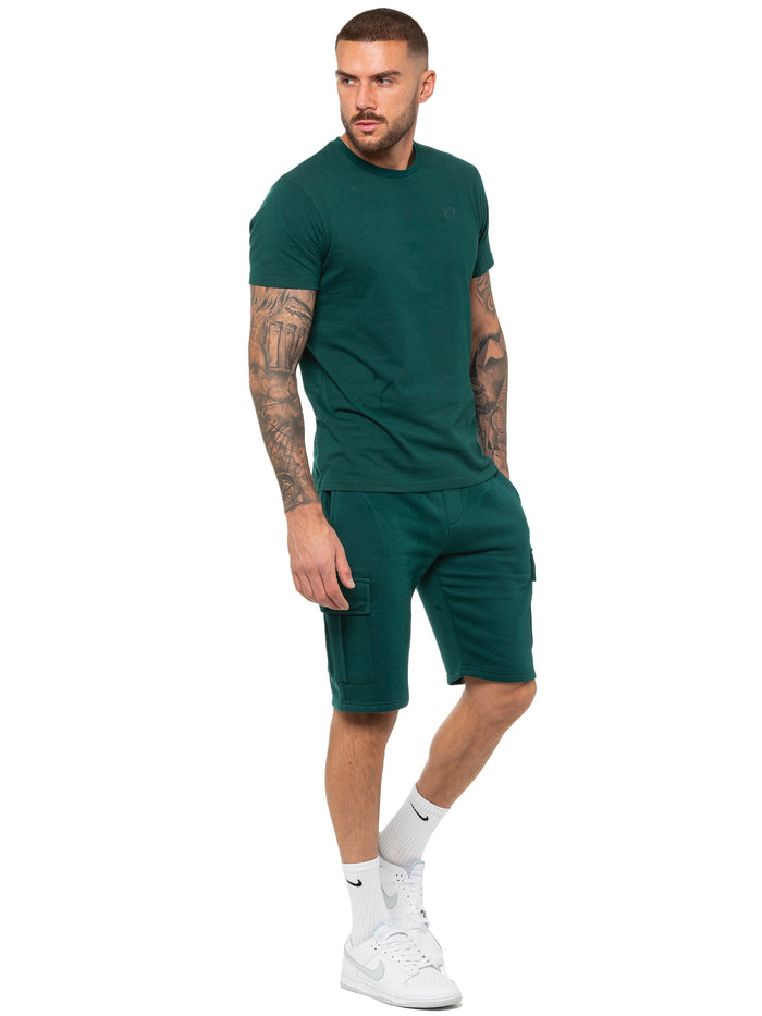 Enzo Jeans Raphael Fleece Cargo Shorts - Green