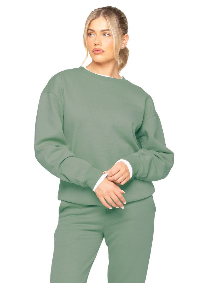 Enzo Jeans Relaxed Oversized Sweatshirt - Khaki