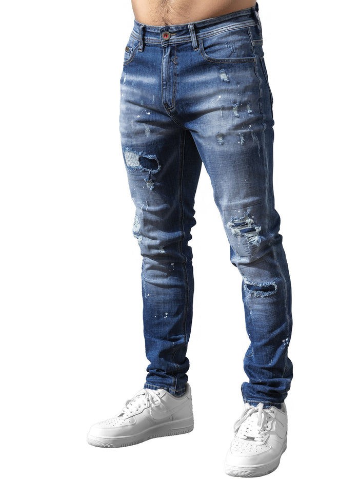 Enzo Jeans Rocco Slim Fit Ripped Jeans - Blue