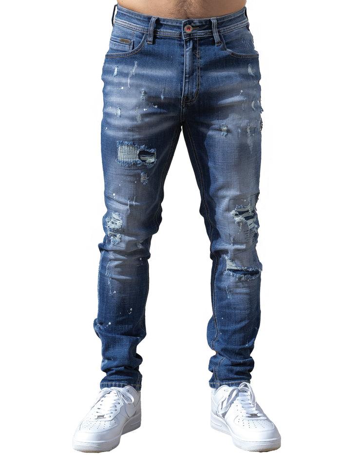 enzo jeans Rocco Slim Fit Ripped Jeans - Blue