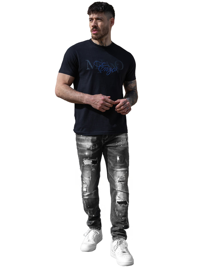 Enzo Jeans Rocco Slim Fit Ripped Jeans - Grey