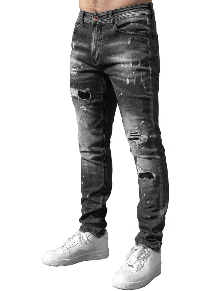 Enzo Jeans Rocco Slim Fit Ripped Jeans - Grey
