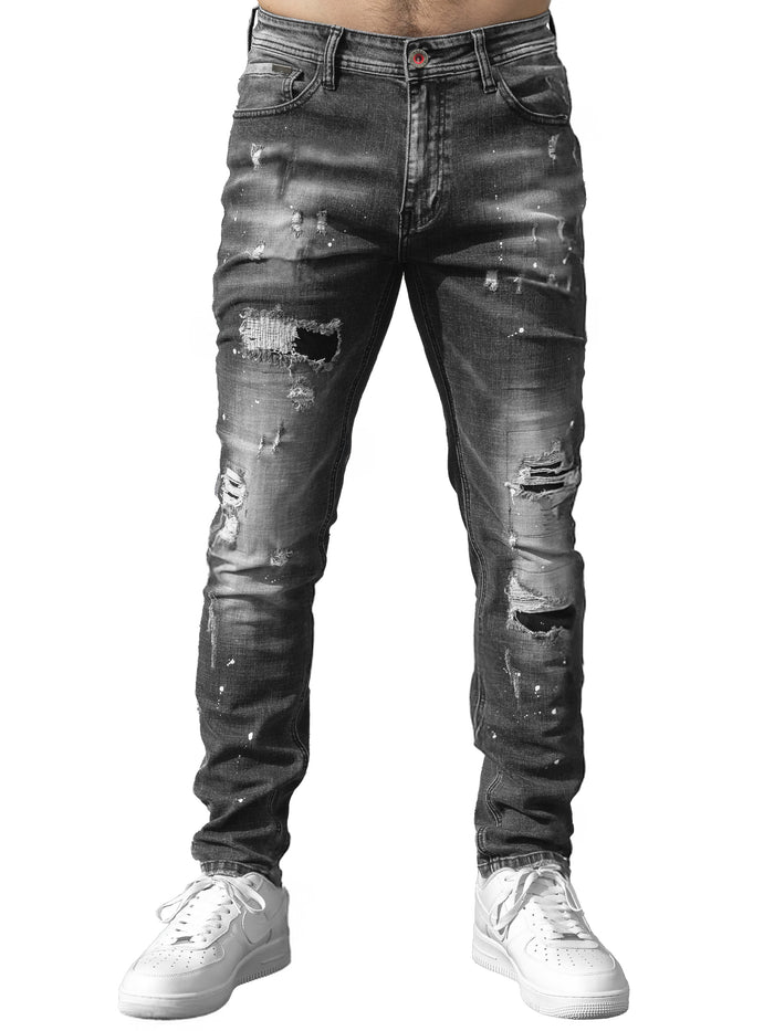 enzo jeans Rocco Slim Fit Ripped Jeans - Grey