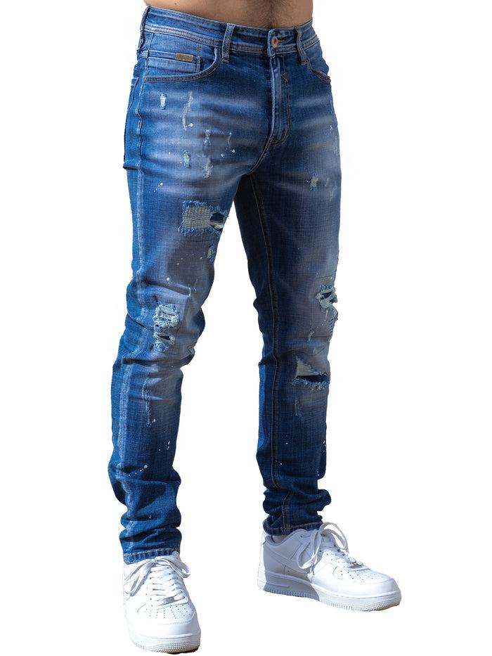 Enzo Jeans Rocco Slim Fit Ripped Jeans - Light Blue