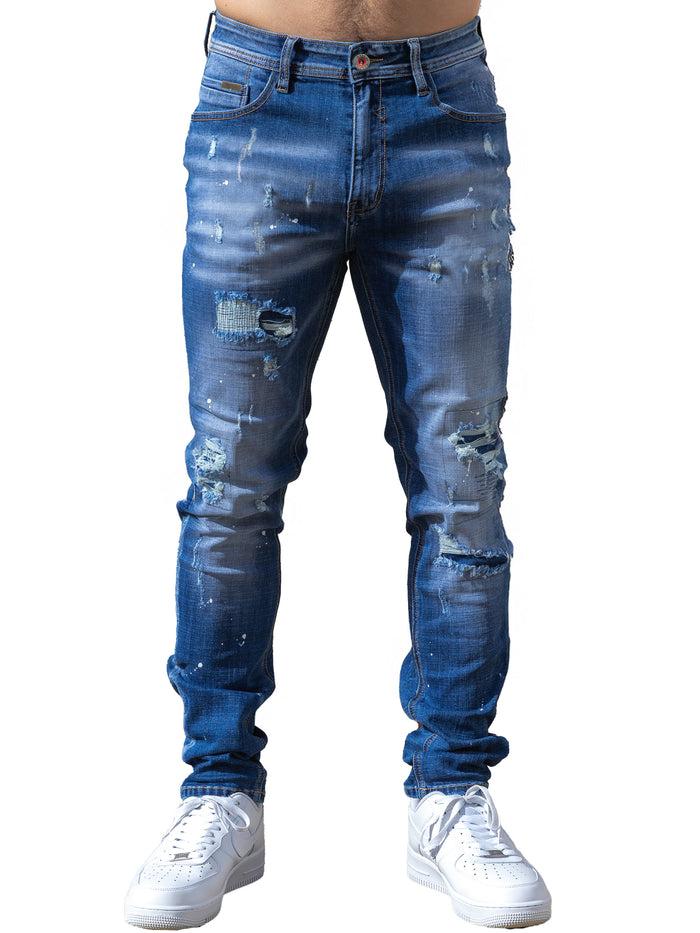 enzo jeans Rocco Slim Fit Ripped Jeans - Light Blue