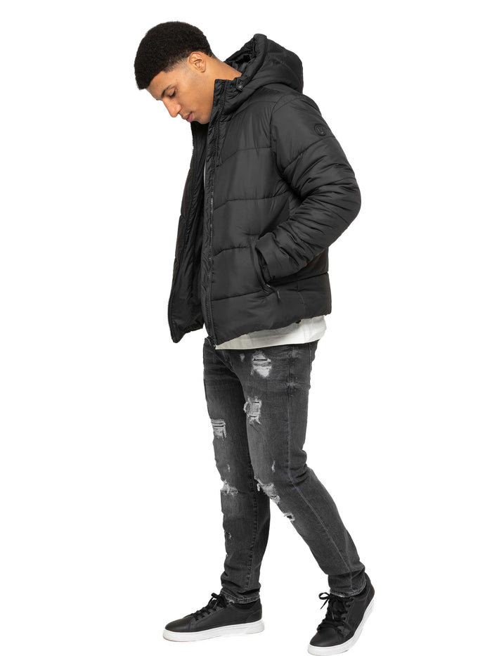 Enzo Jeans Sebastiano Puffer Coat Jacket - Black