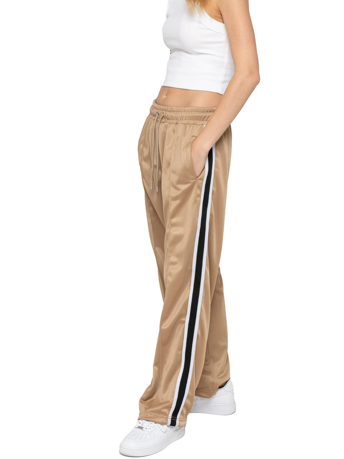 Enzo Jeans Side Stripe Wide Leg Joggers - Beige