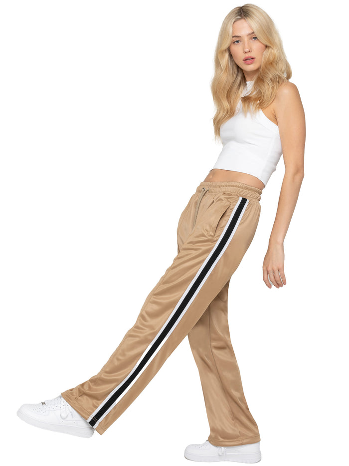 enzo jeans Side Stripe Wide Leg Joggers - Beige