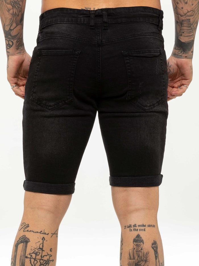Enzo Jeans Theo Stretch Rip Denim Shorts - Black