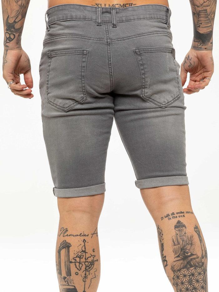 Enzo Jeans Theo Stretch Rip Denim Shorts - Grey