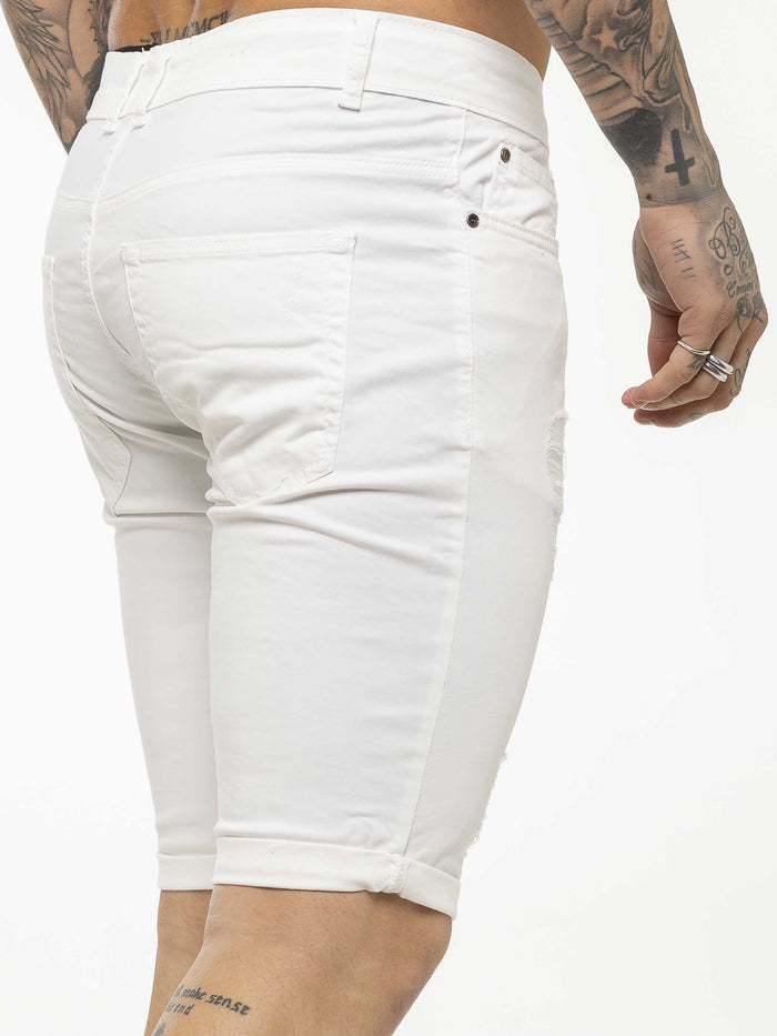 Enzo Jeans Theo Stretch Rip Denim Shorts - White