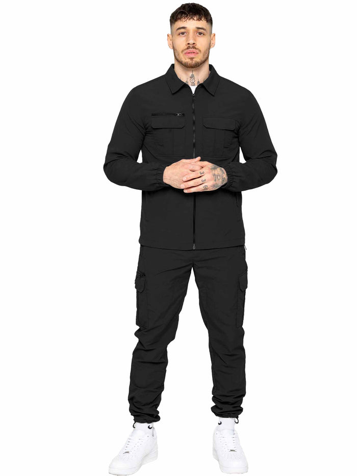 Enzo Jeans Tiago Crinkle Cargo Pants - Black