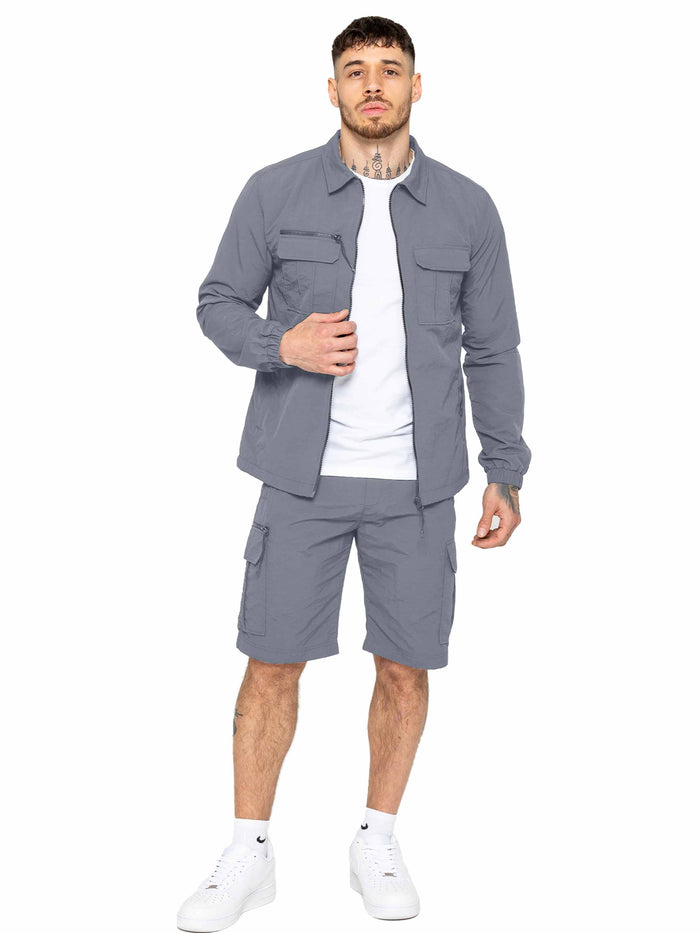 Enzo Jeans Tiago Crinkle Utility Cargo Shorts - Grey