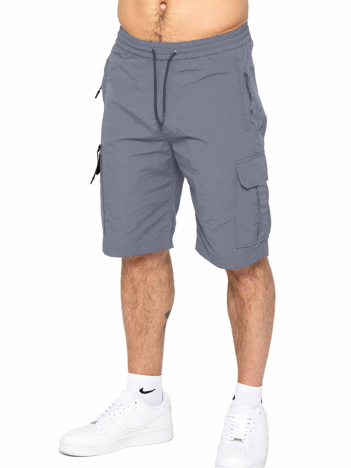 Enzo Jeans Tiago Crinkle Utility Cargo Shorts - Grey