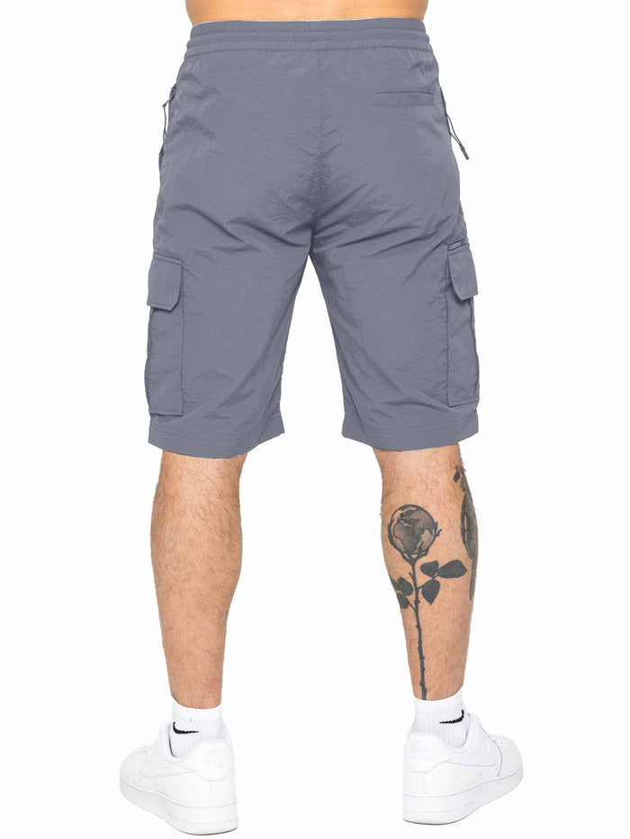 Enzo Jeans Tiago Crinkle Utility Cargo Shorts - Grey