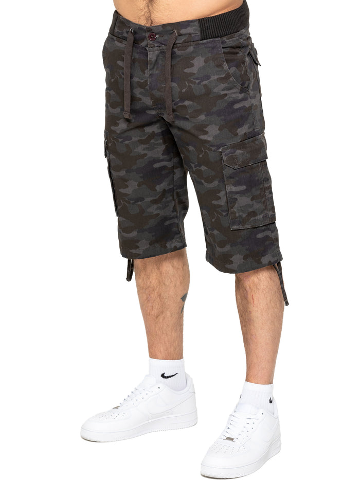 Enzo Jeans Trey Cargo Shorts - Dark Khaki Camo