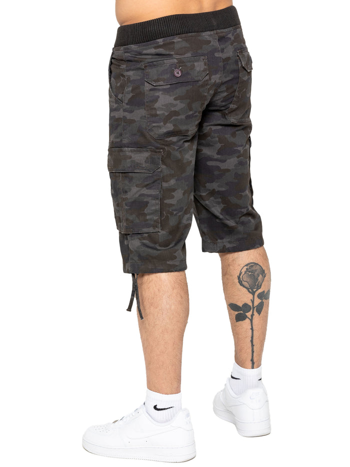 Enzo Jeans Trey Cargo Shorts - Dark Khaki Camo