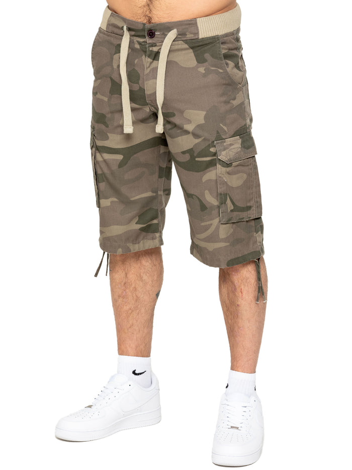 Enzo Jeans Trey Cargo Shorts - Khaki Camo