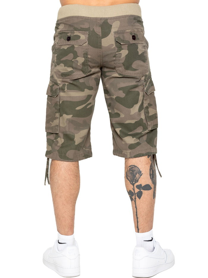 Enzo Jeans Trey Cargo Shorts - Khaki Camo