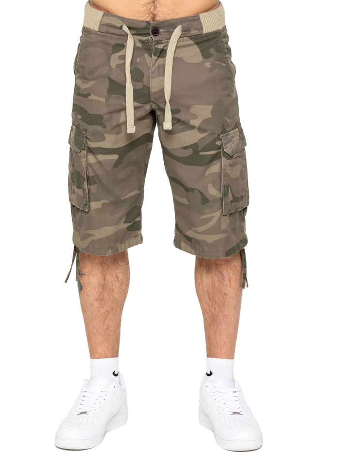 Enzo Jeans Trey Cargo Shorts - Khaki Camo