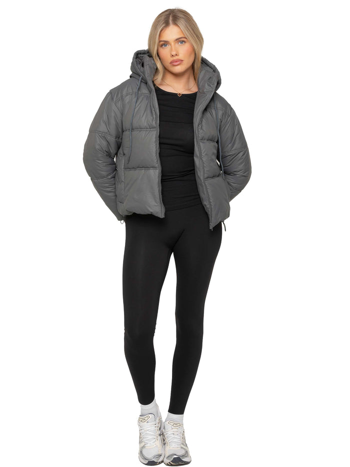 Enzo Jeans Women's Hooded Puffer Coat - Grey