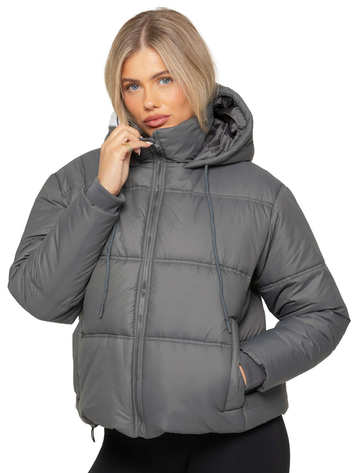 enzo jeans Women's Hooded Puffer Coat - Grey