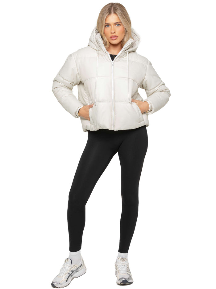 Enzo Jeans Women's Hooded Puffer Coat - Off White